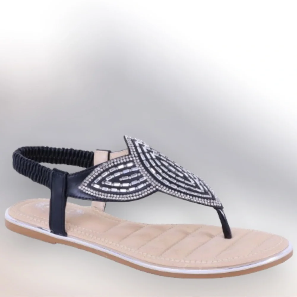 Italina Art Deco Black & Silver Classy‎ Rhinestone Embellished Sandal - Picture 8 of 12